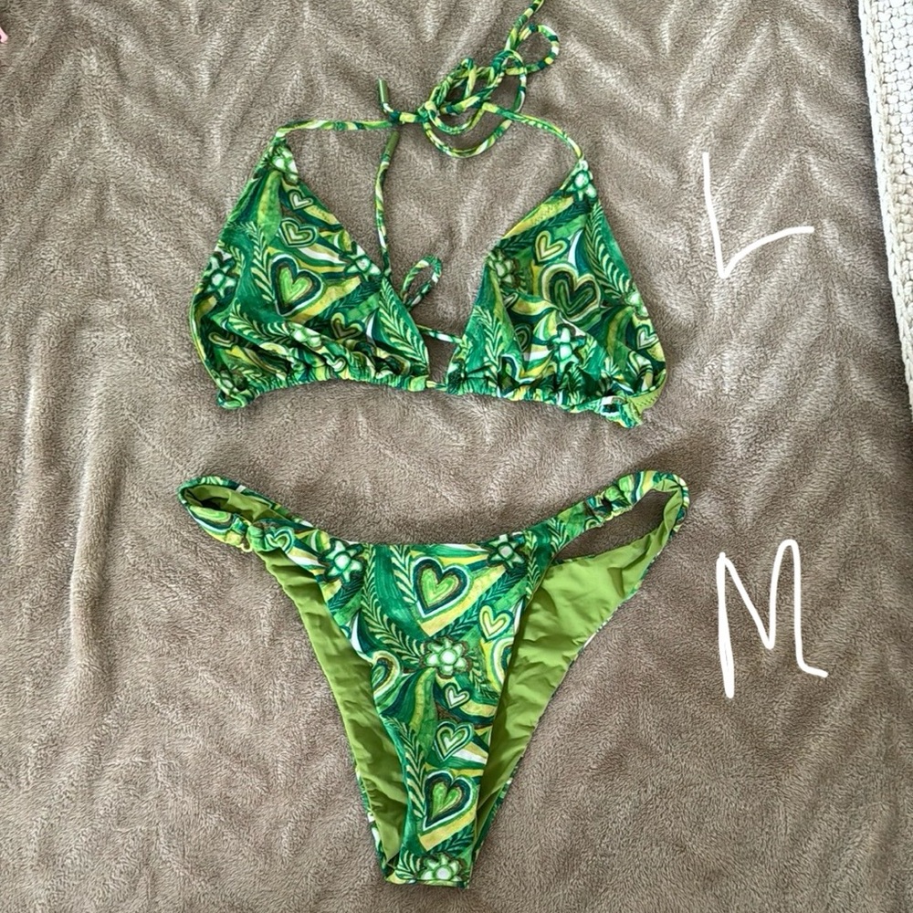 🍀 Green Heart Pattern Bikini Set 🍀